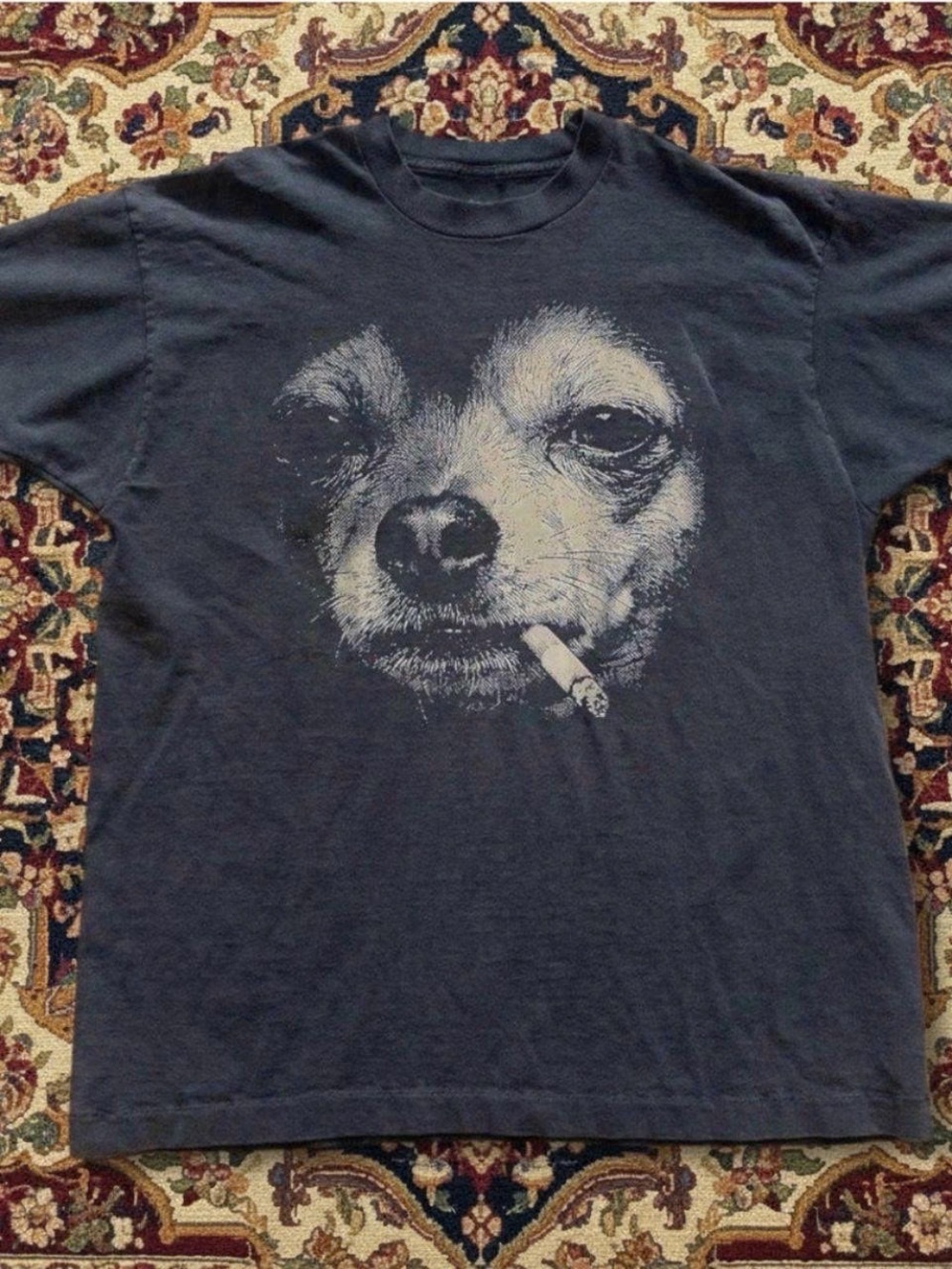 Gildan Black Graphic Tee with White Dog Face Print